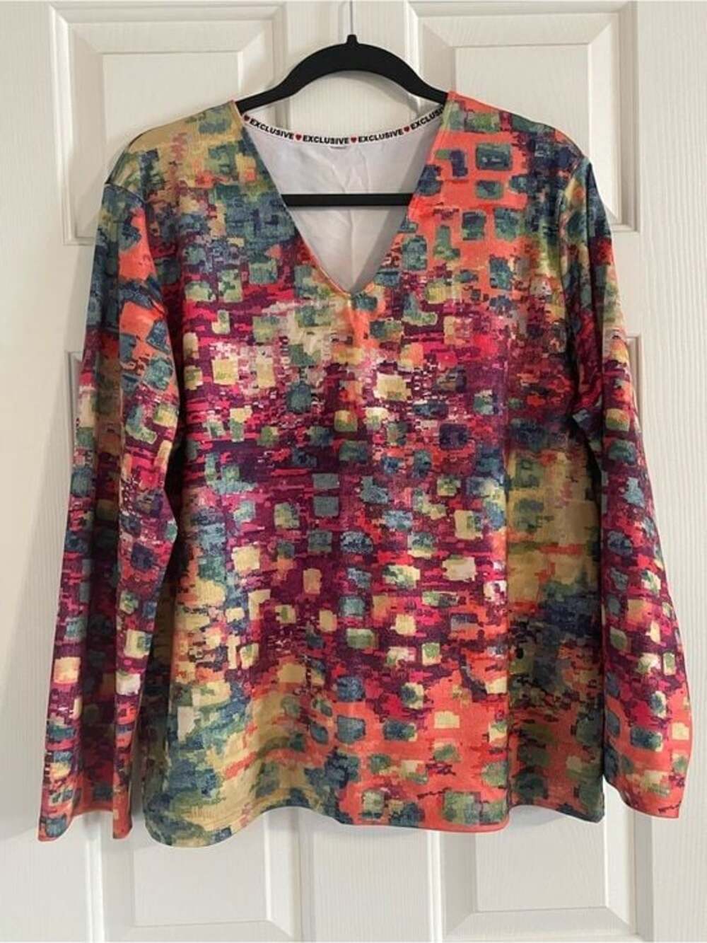 Exclusive Brand Multicolor Abstract Print V-Neck Women’s Top